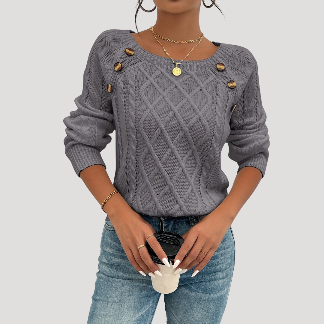 Lavinia | Maglione Donna in Maglia Intrecciata con Bottoni