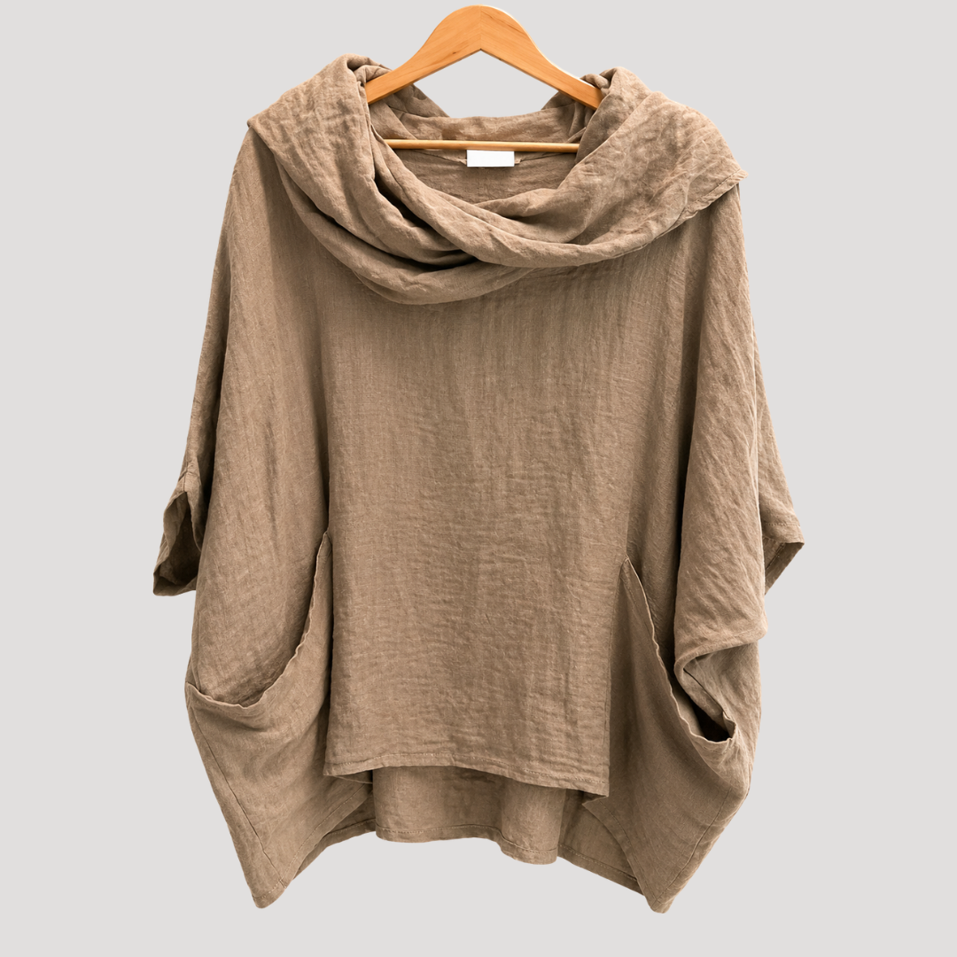 Leontine | Top Donna Oversize con Collo Drappeggiato e Tasche