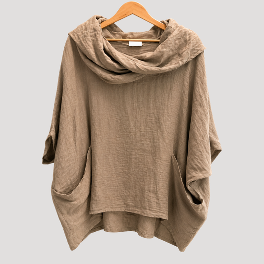 Leontine | Top Donna Oversize con Collo Drappeggiato e Tasche