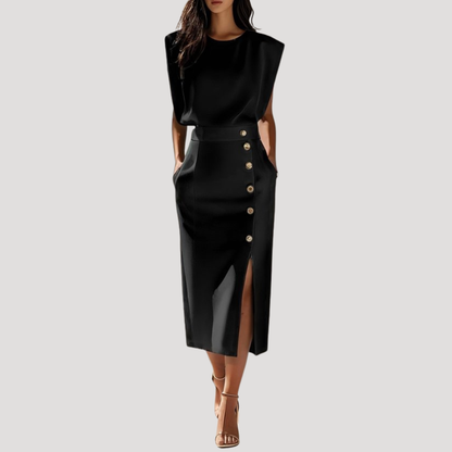 Ninon | Robe Midi Donna Senza Maniche Con Cintura Elegante