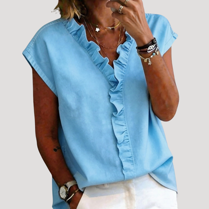 Isabel | Blusa Donna Volant Maniche Corte Elegante