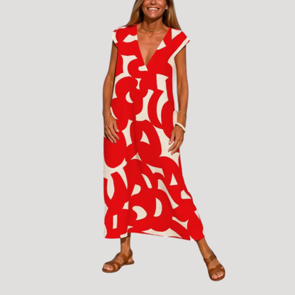 Simona | Robe Lunga Donna Casual Motivo Grafico Ampio