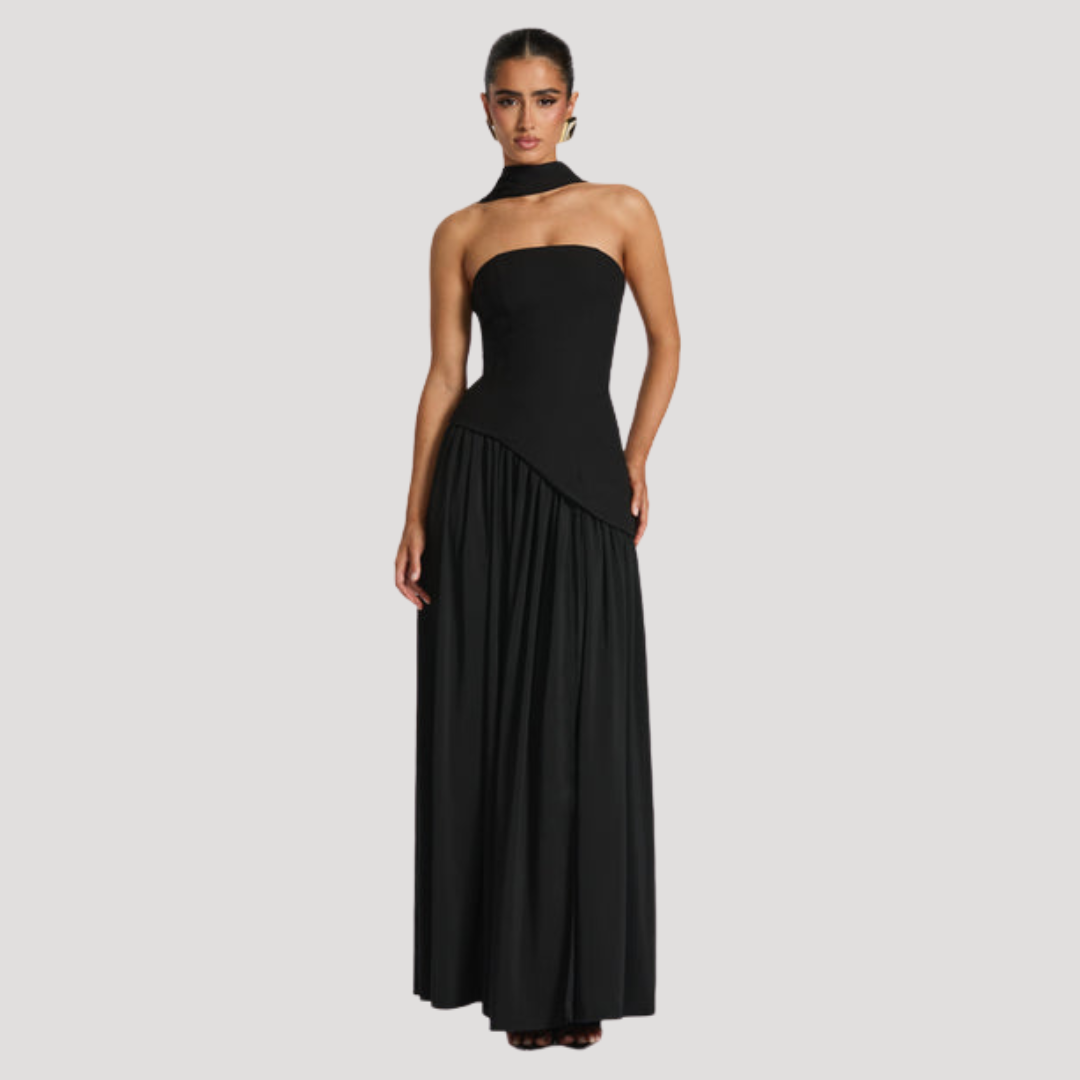 Renata | Abito lungo a bustier plissettato elegante da cerimonia