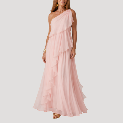 Belen | Abito Lungo Donna Asimmetrico in Mousseline per Matrimonio