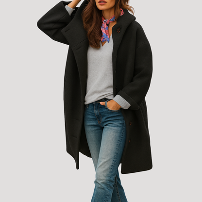 Francoise | Cappotto con Cappuccio Donna Bottonato Confortevole