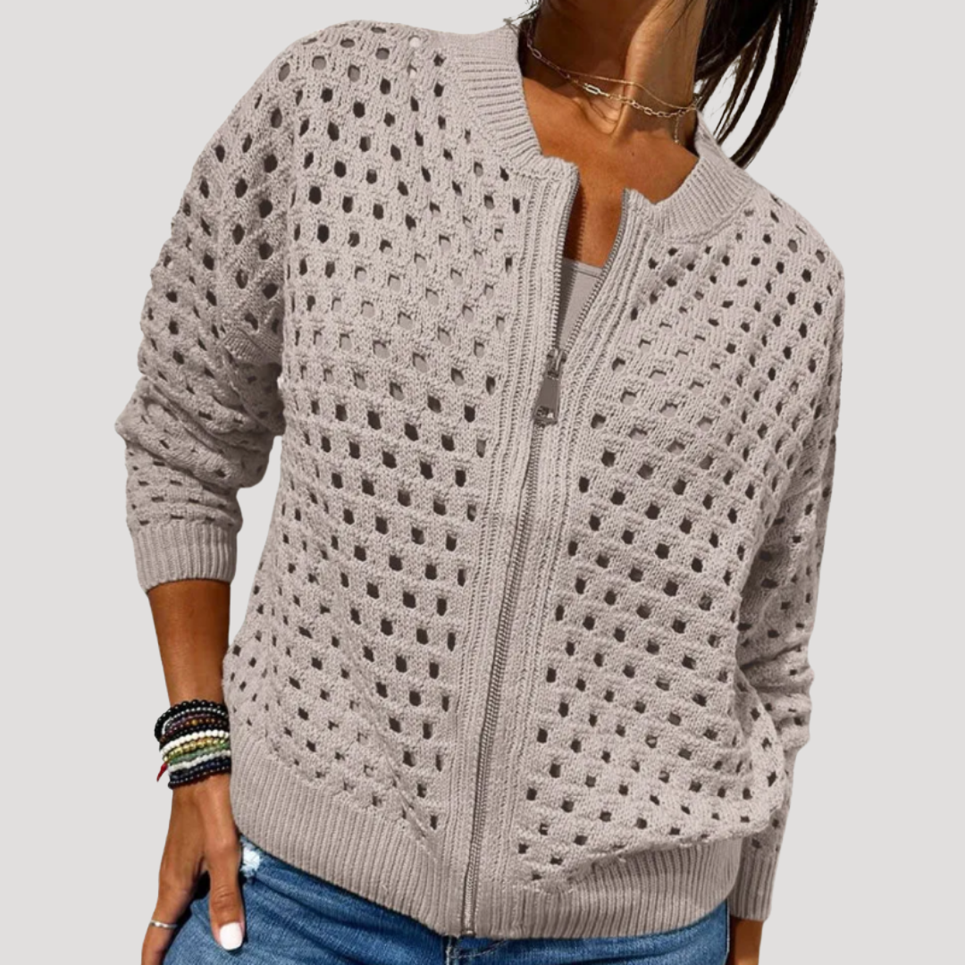 Lily | Cardigan Donna in Maglia Ajourée con Zip