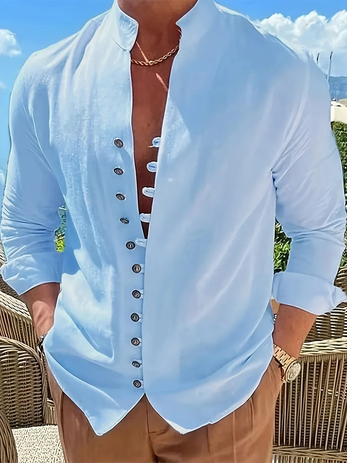 Filippo | Camicia con colletto alla coreana e bottoni da uomo