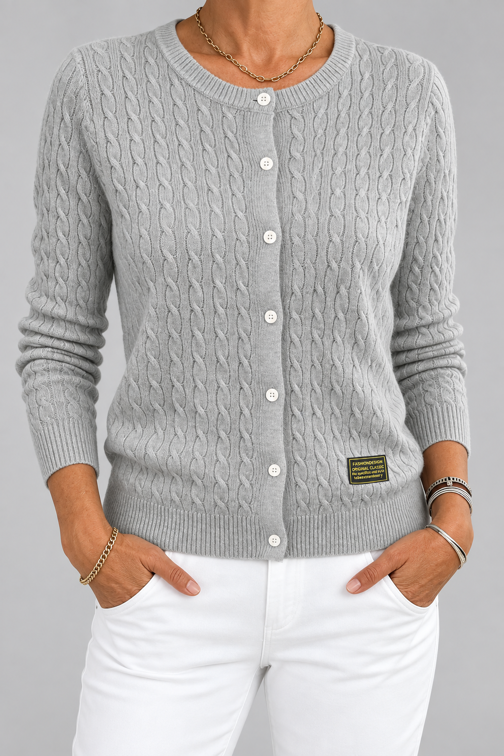Giovanna | Cardigan in maglia a trecce con bottone singolo per Donna