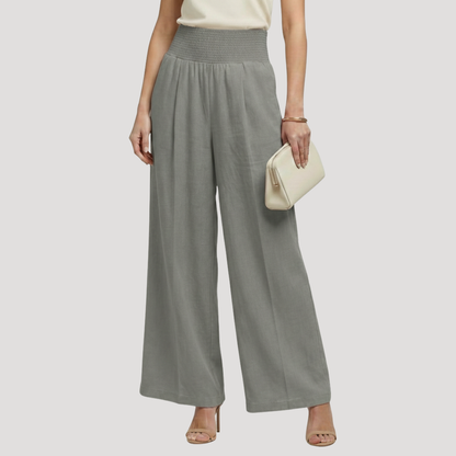 Capucine | Pantaloni Donna Vita Arricciata Gamba Larga