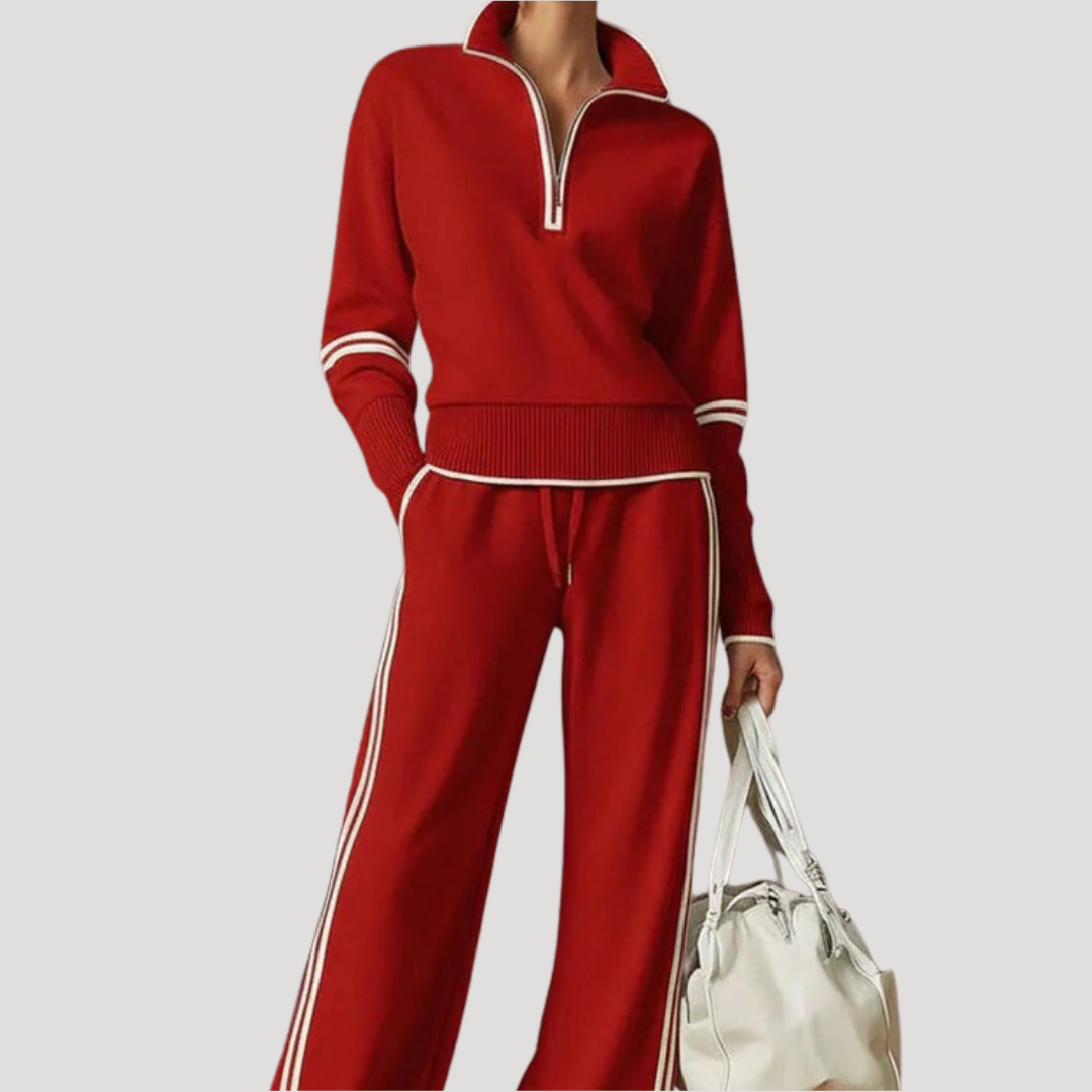 Norma | Completo Donna in Maglia con Collo Zip e Pantaloni Larghi