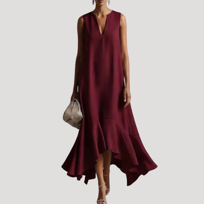 Jacqueline | Abito Lungo Donna Elegante con Volant Asimmetrici