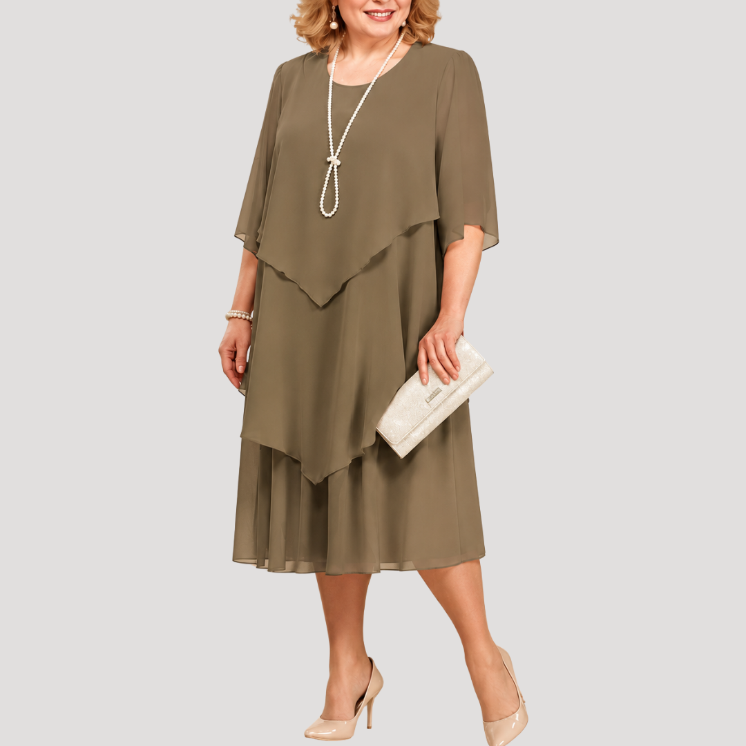 Manuela | Robe Midi Donna da Cerimonia in Mousseline Sovrapposta