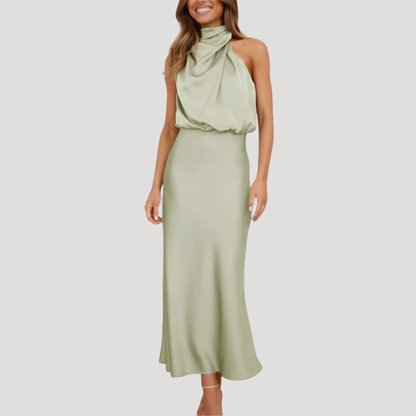 Solene | Abito Midi Donna in Satin con Scollatura Scollo a V