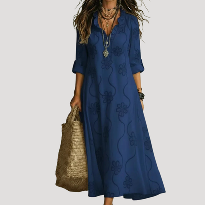 Huguette | Abito Lungo Donna Collo A V Maniche Lunghe Casual