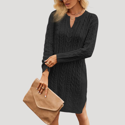 Sarah | Abito Midi Donna in Maglia Intrecciata Maniche Lunghe