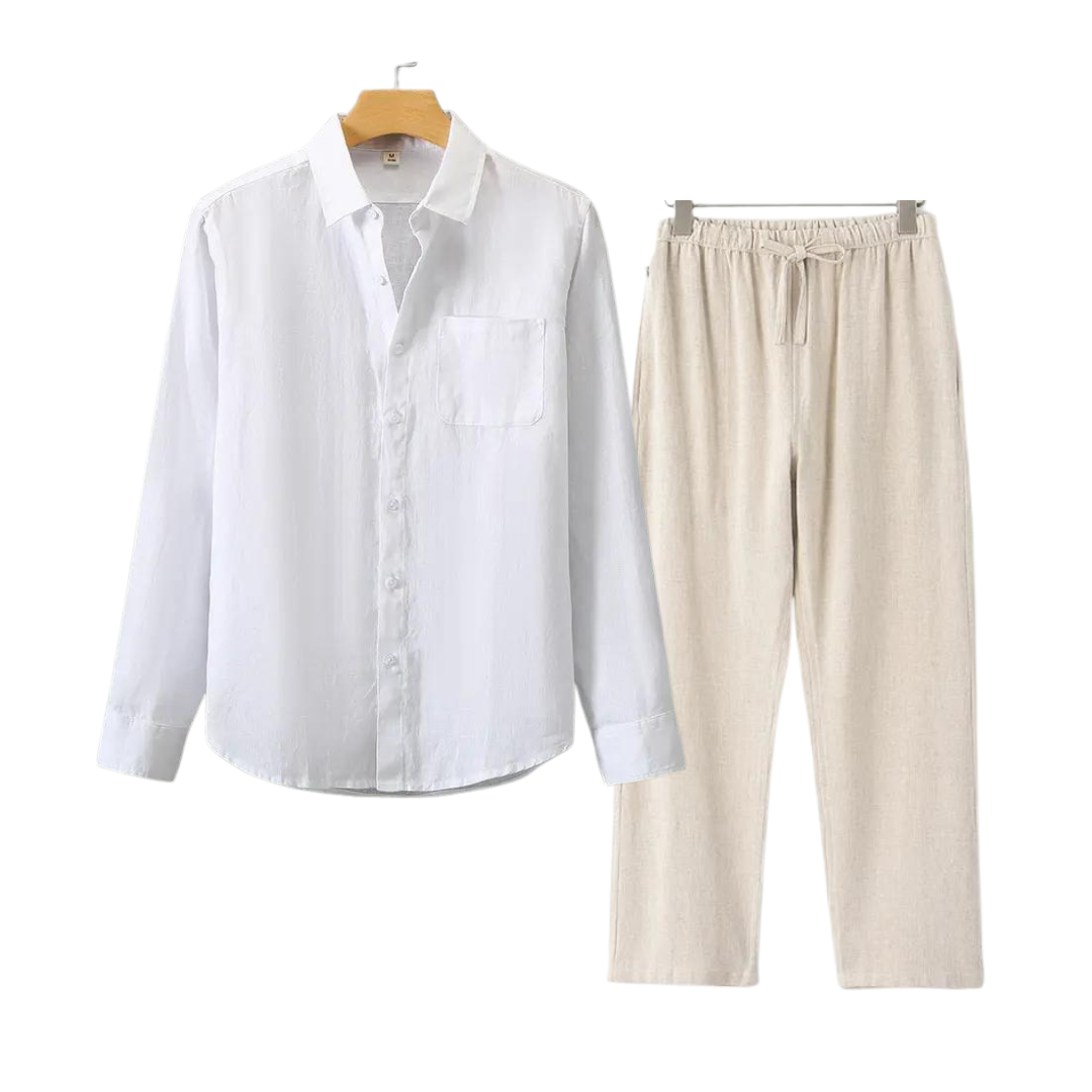 Ernesto | Completo camicia a maniche lunghe e pantaloni con coulisse da uomo