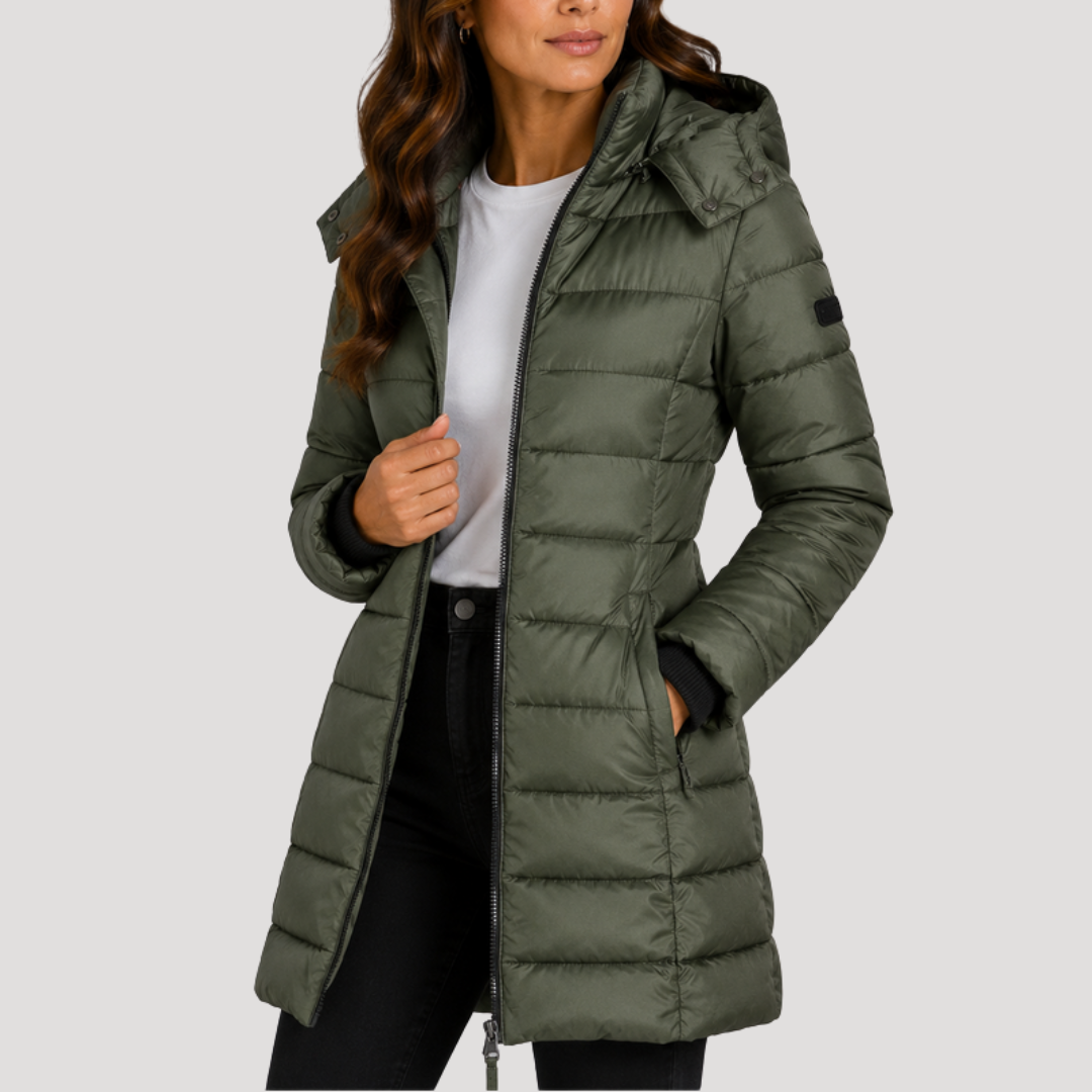 Isotta | Giacca Piumino Lunga Donna con Cappuccio e Chiusura Zip