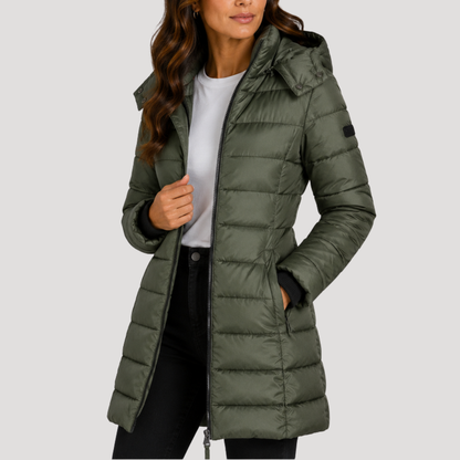 Isotta | Giacca Piumino Lunga Donna con Cappuccio e Chiusura Zip