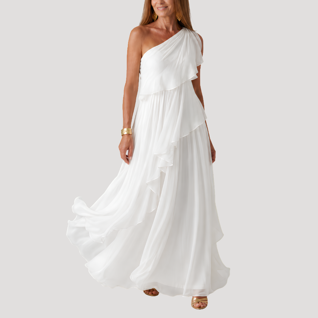 Belen | Abito Lungo Donna Asimmetrico in Mousseline per Matrimonio