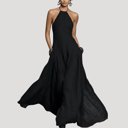 Leontine | Robe Longue Femme Fluide à Col Dos-Nu