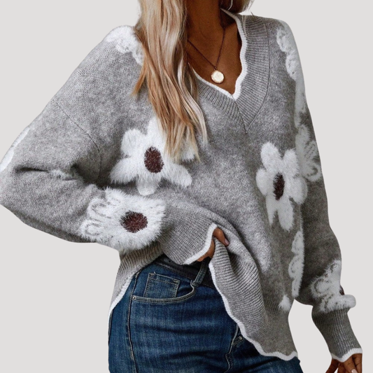 Noelia | Maglione Donna Fiori in Maglia Collo V