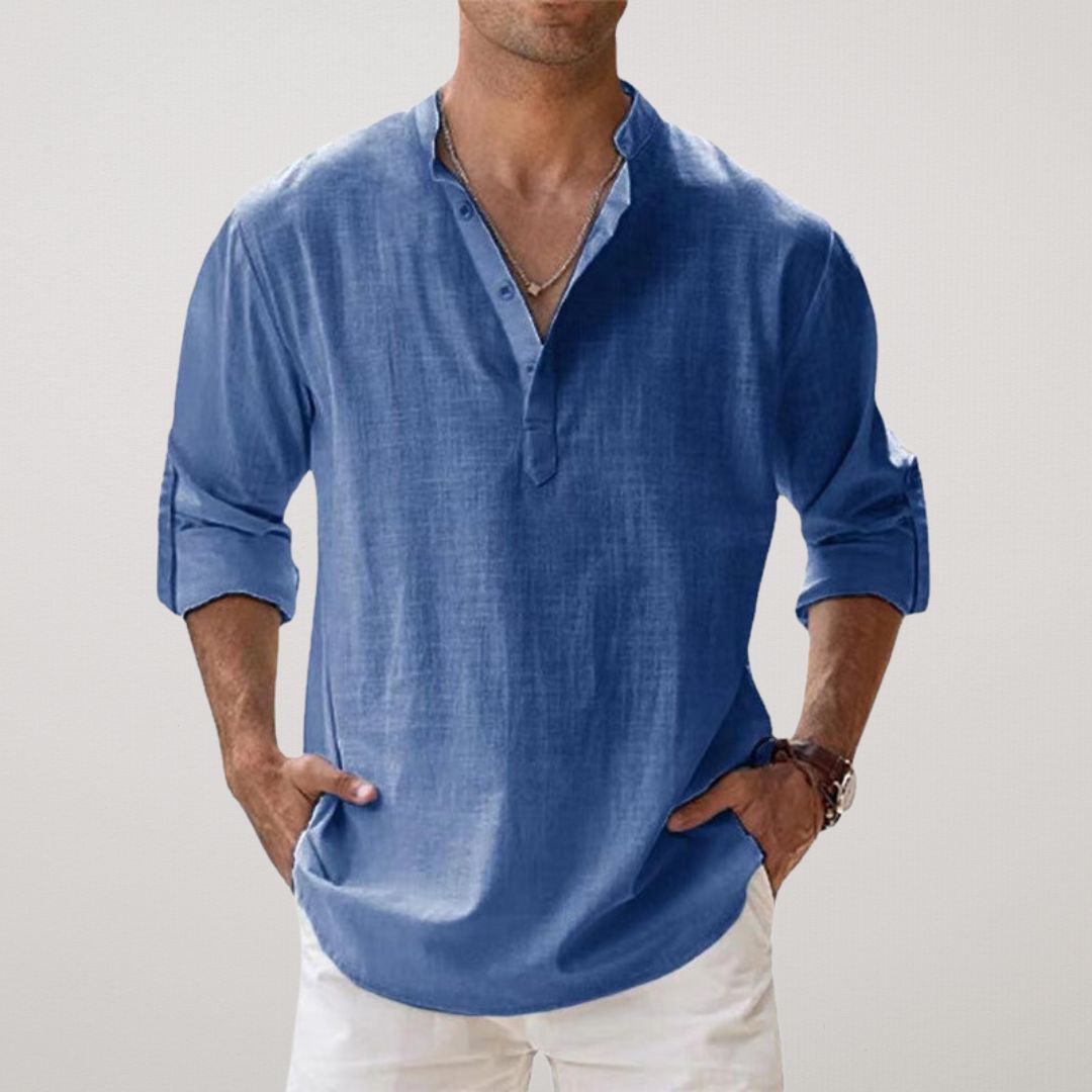Francesco | Camicia Henley a maniche lunghe con collo alla coreana da uomo