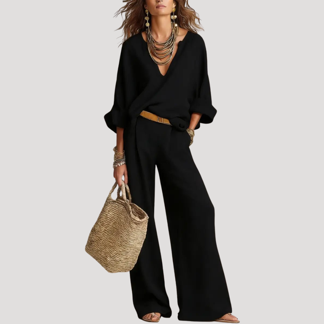 Henriette | Completo Donna con Pantaloni Larghi e Top Col V