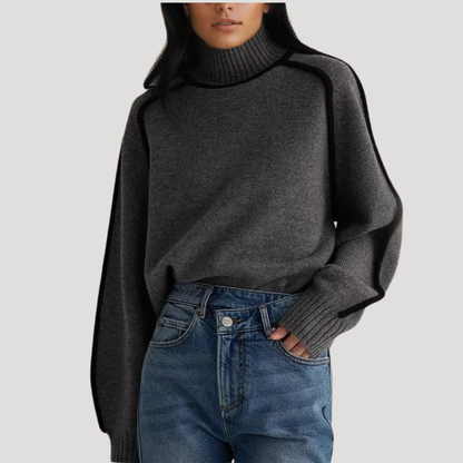 Maria | Pull Donna Collo Alto con Bordature a Contrasto