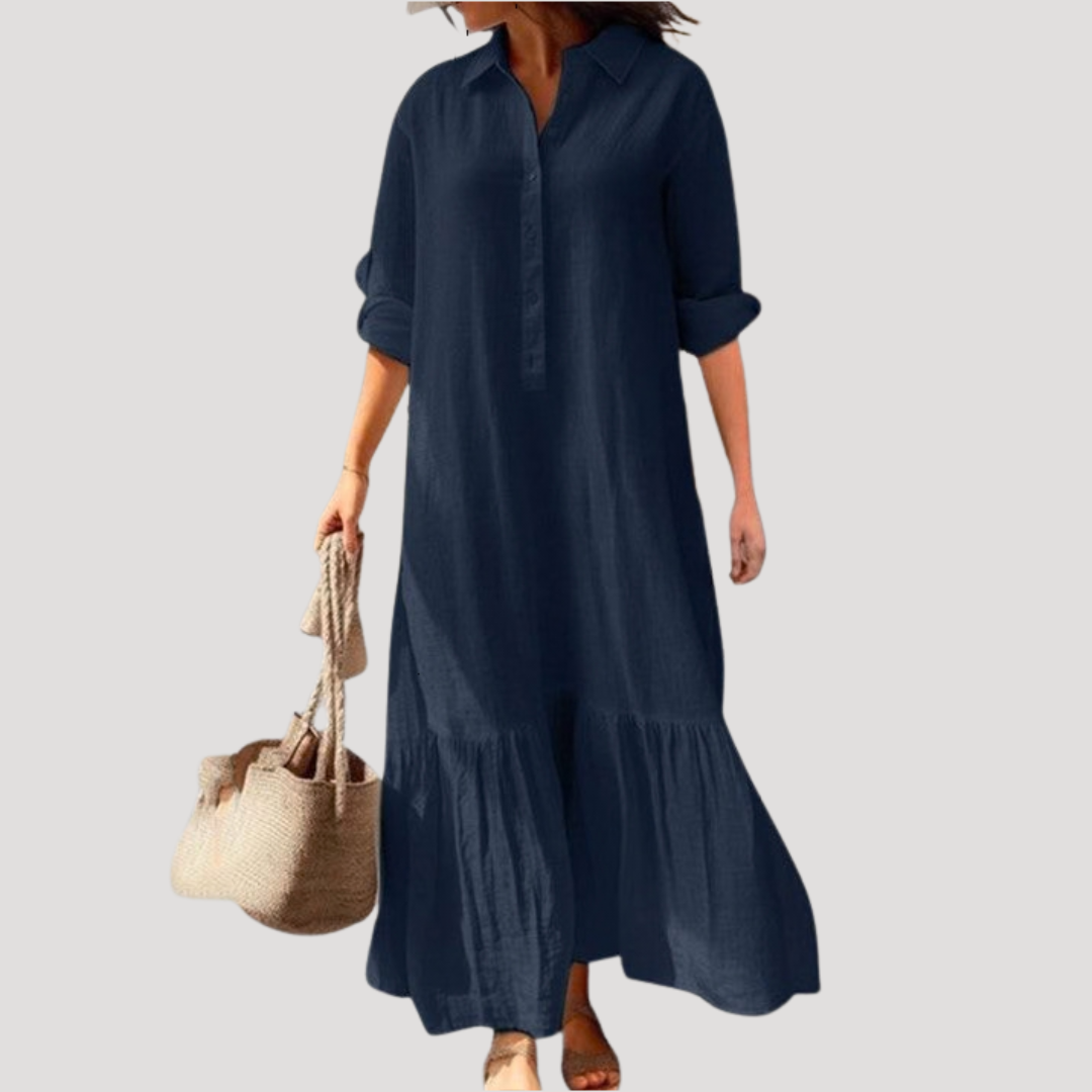 Audrey | Abito lungo in lino a camicia fluida