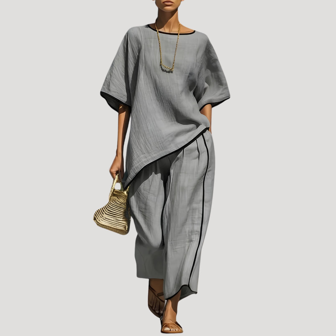 Sofia | Completo Pantalone Donna in Lino Due Pezzi Ampio