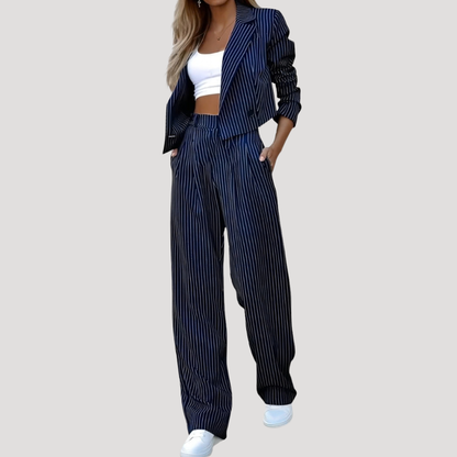 Mafalda | Completo Tailleur Donna Striato Pantaloni Largo