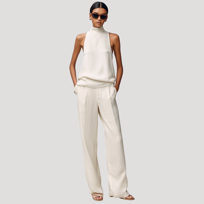 Ivana | Completo Donna con Top Senza Maniche Collo Alto e Pantaloni Dritti