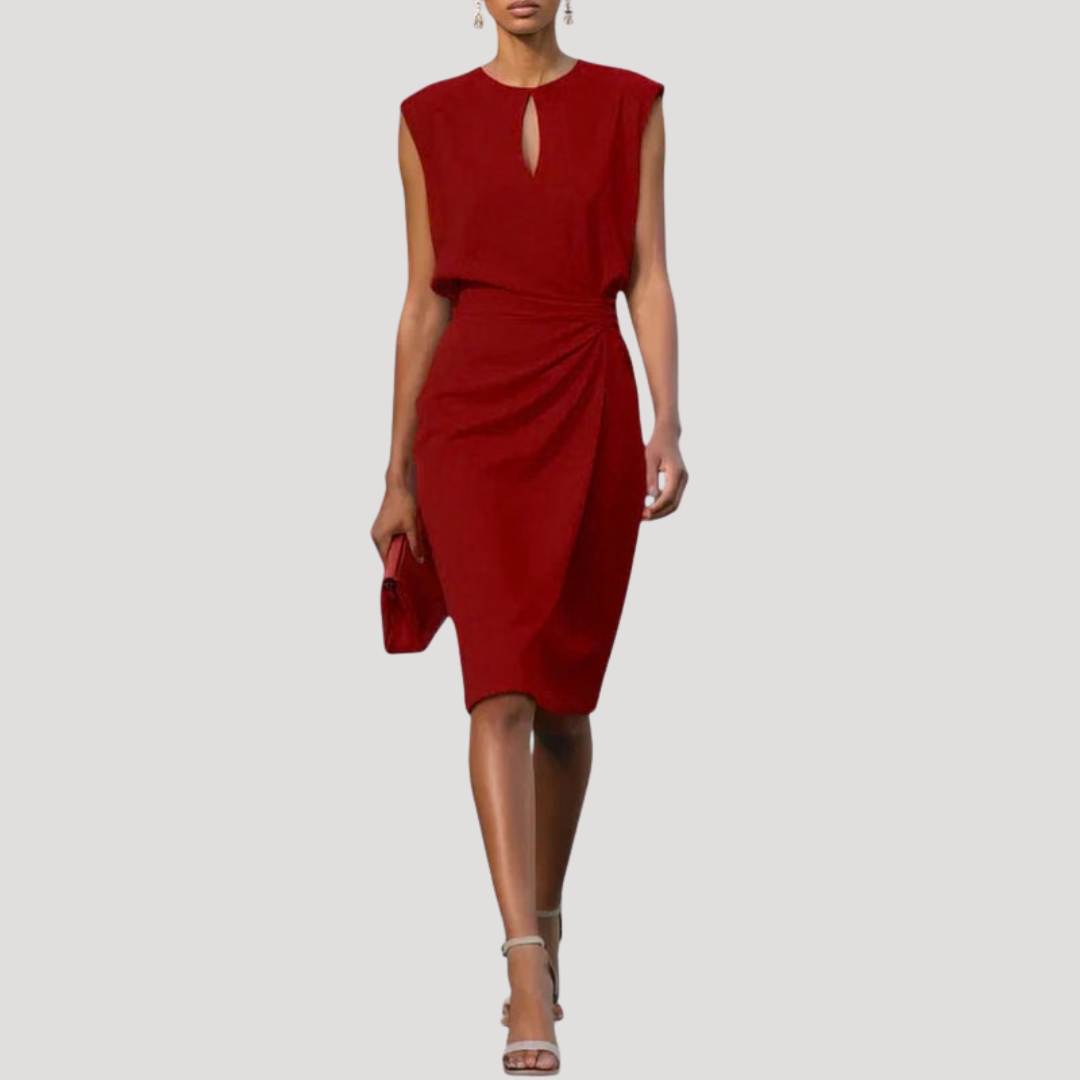 Corinne | Robe midi elegante senza maniche drappeggiata