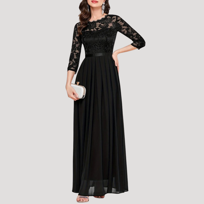 Maria Pia | Robe Lunga Donna Plissettata con Corpetto in Pizzo e Maniche 3/4