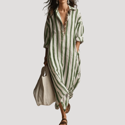 Nicolette | Robe Chemise Donna Striata in Lino Lunga