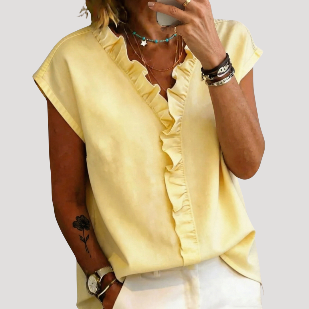 Clothilde | Blusa Donna Volant Maniche Corte Elegante