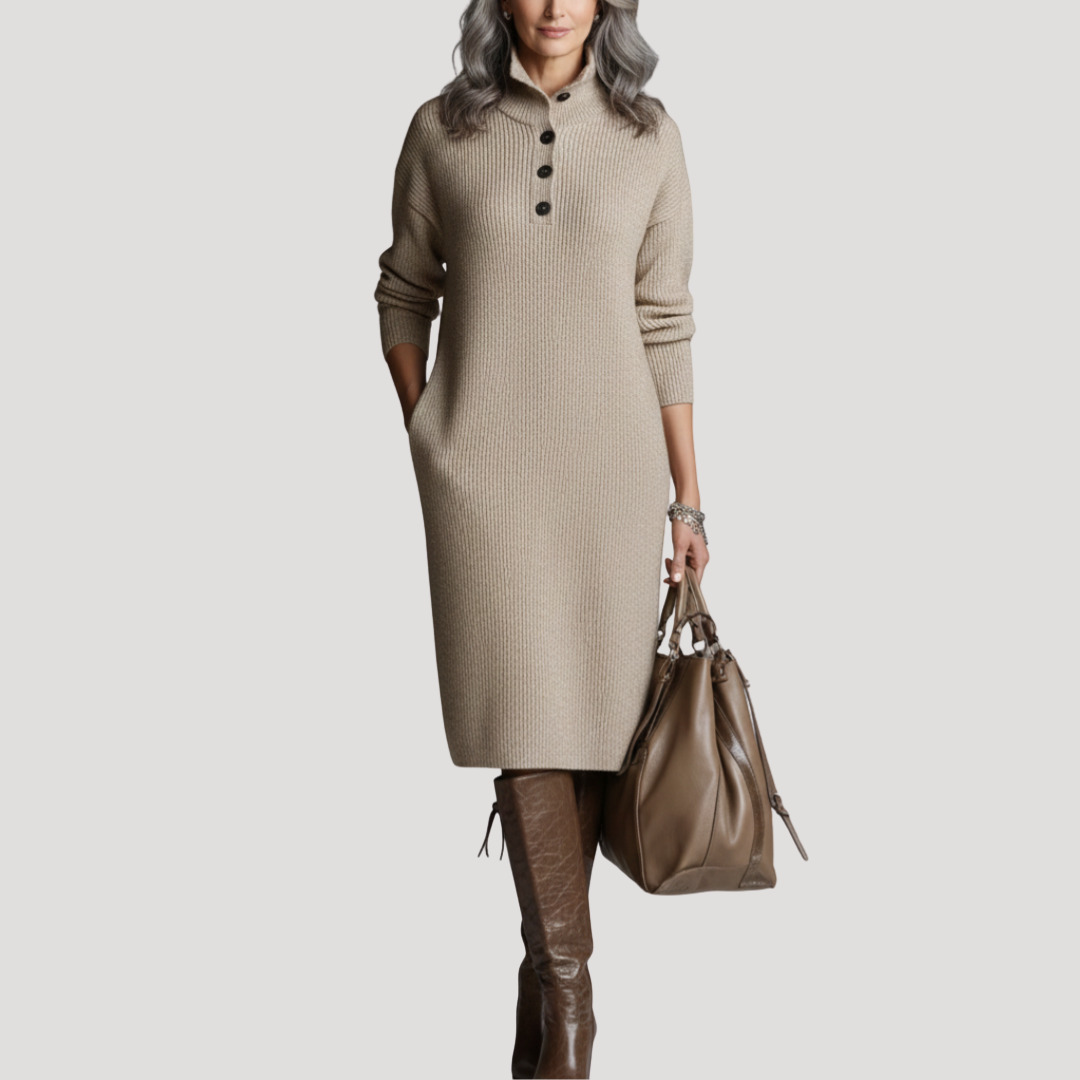 Fernanda | Abito Midi Donna a Costine con Collo Alto