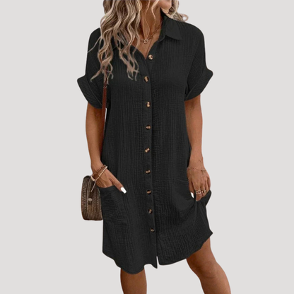 Perrine | Robe trapezio corta camicia bottonata elegante d'estate