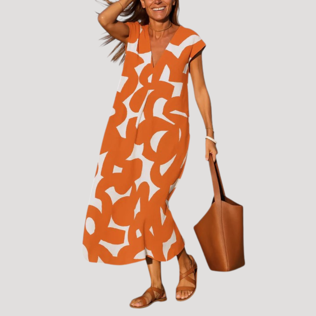 Simona | Robe Lunga Donna Casual Motivo Grafico Ampio