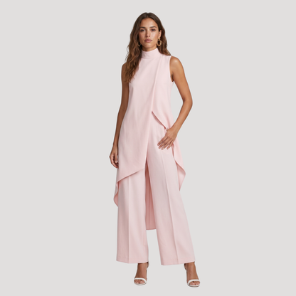 Caterina | Completo Donna Elegante Top Lungo Asimmetrico e Pantaloni Larghi