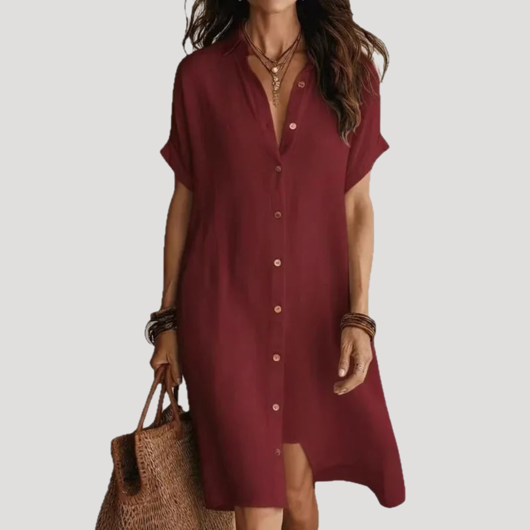 Celeste | Abito Camicia Lungo Donna Casual Collo a V