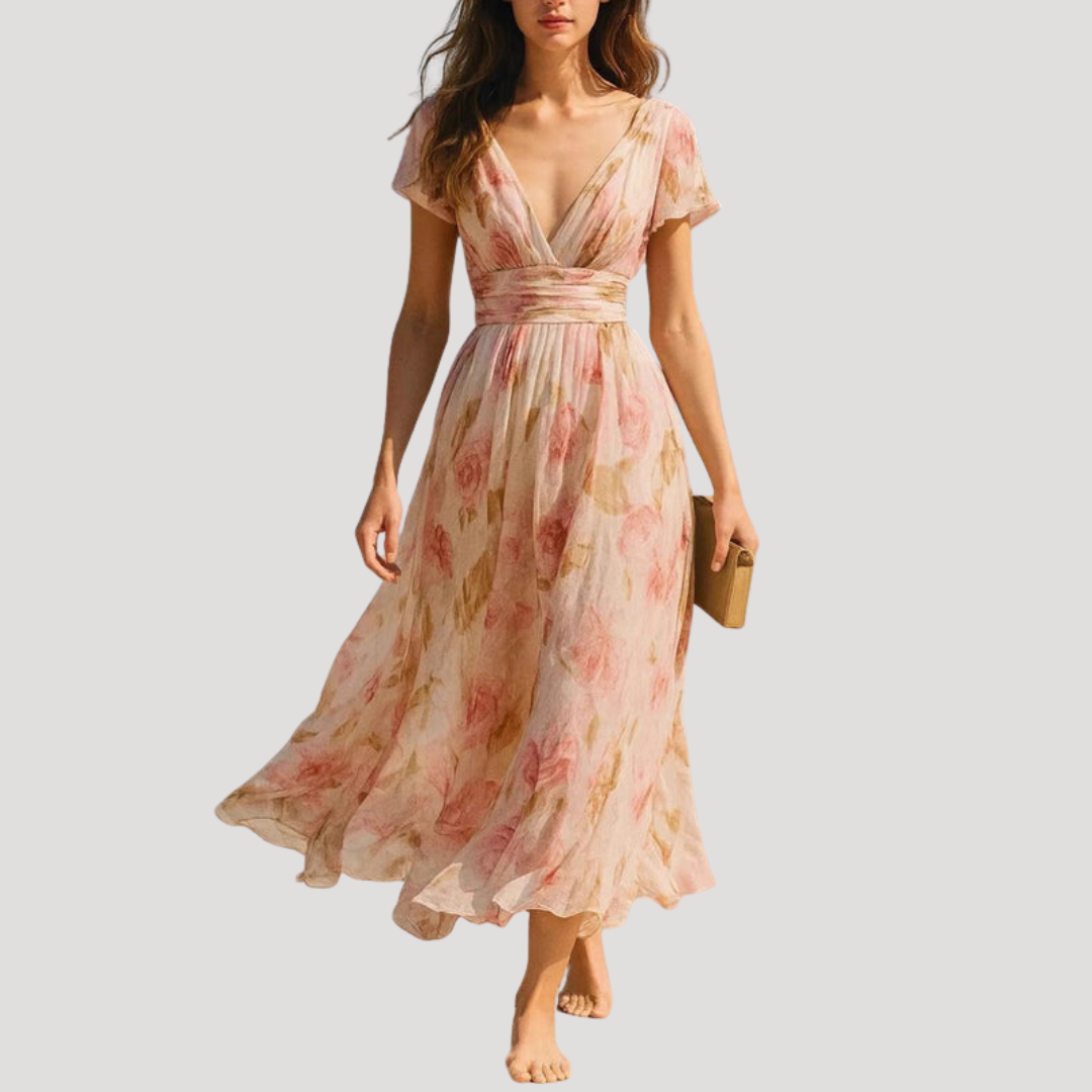 Katherine | Abito Lungo Floreale Elegante Donna Invitata al Matrimonio