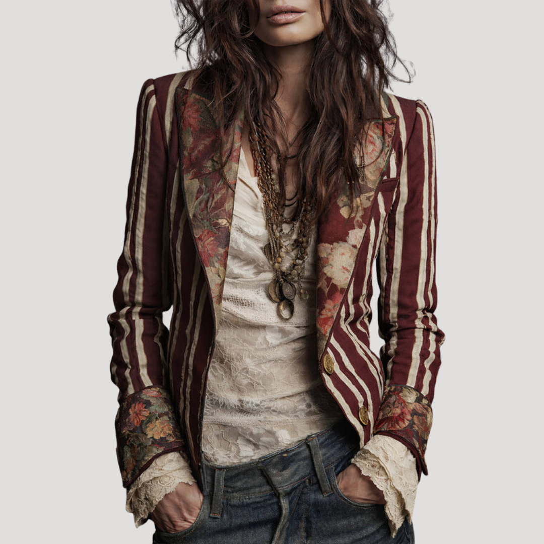 Ophelia | Blazer Donna Vintage a Righe e Fiori
