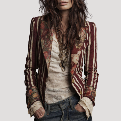 Ophelia | Blazer Donna Vintage a Righe e Fiori