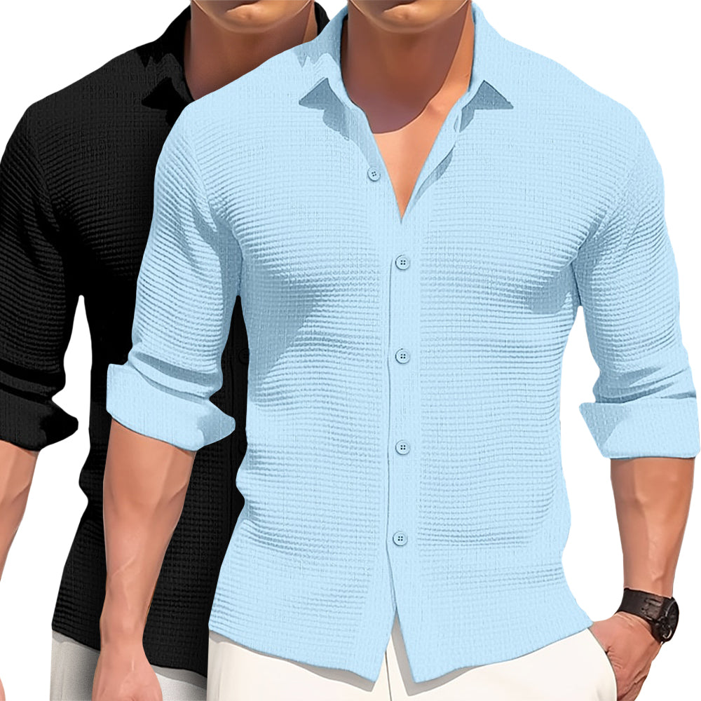 Michele | Camicia a maniche lunghe con bottoni e tessuto waffle da uomo