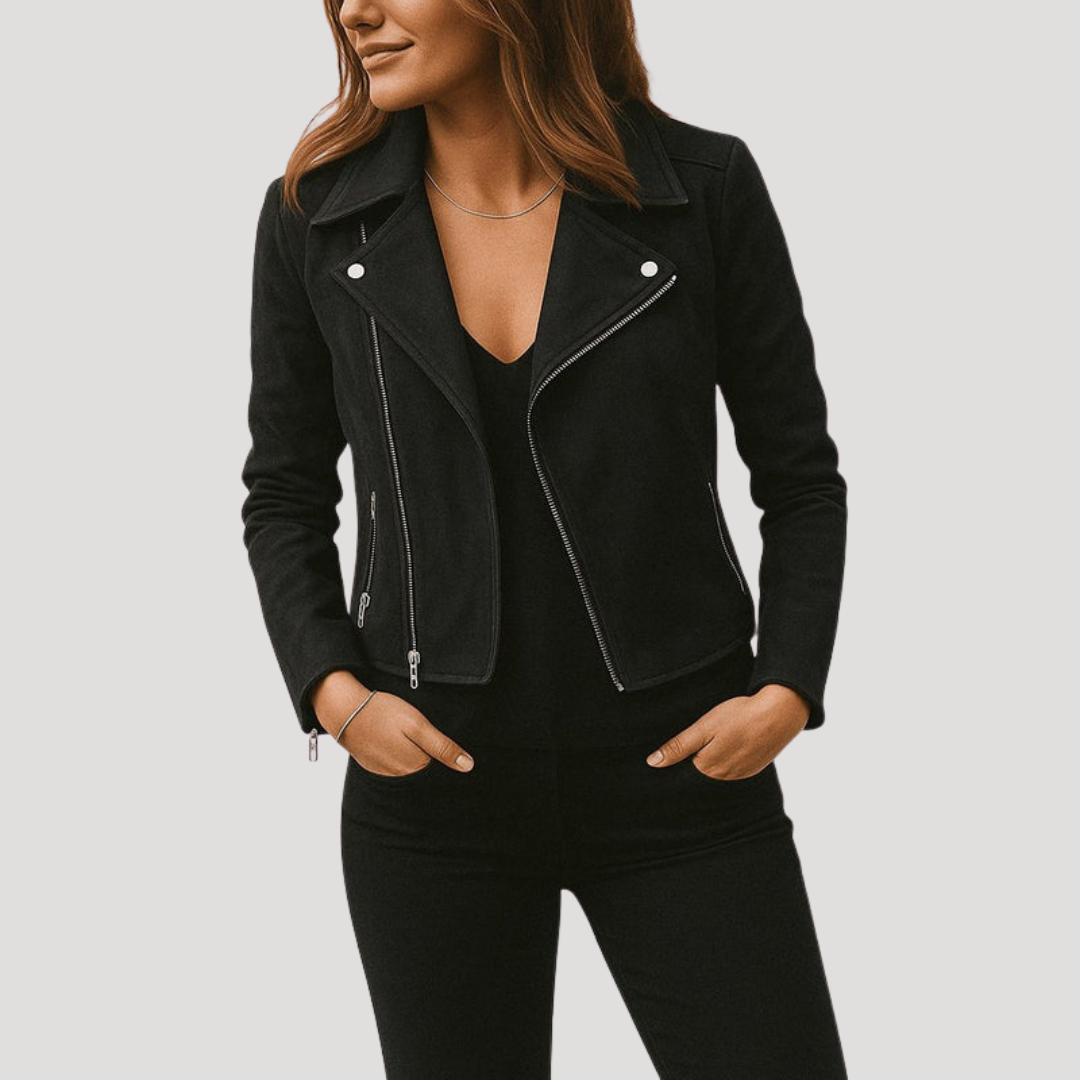 Anne Sophie | Giacca Biker Corto Donna con Zip Asimmetrica