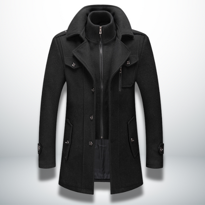 Angelo | Cappotto lungo con doppio strato e collo alto da uomo