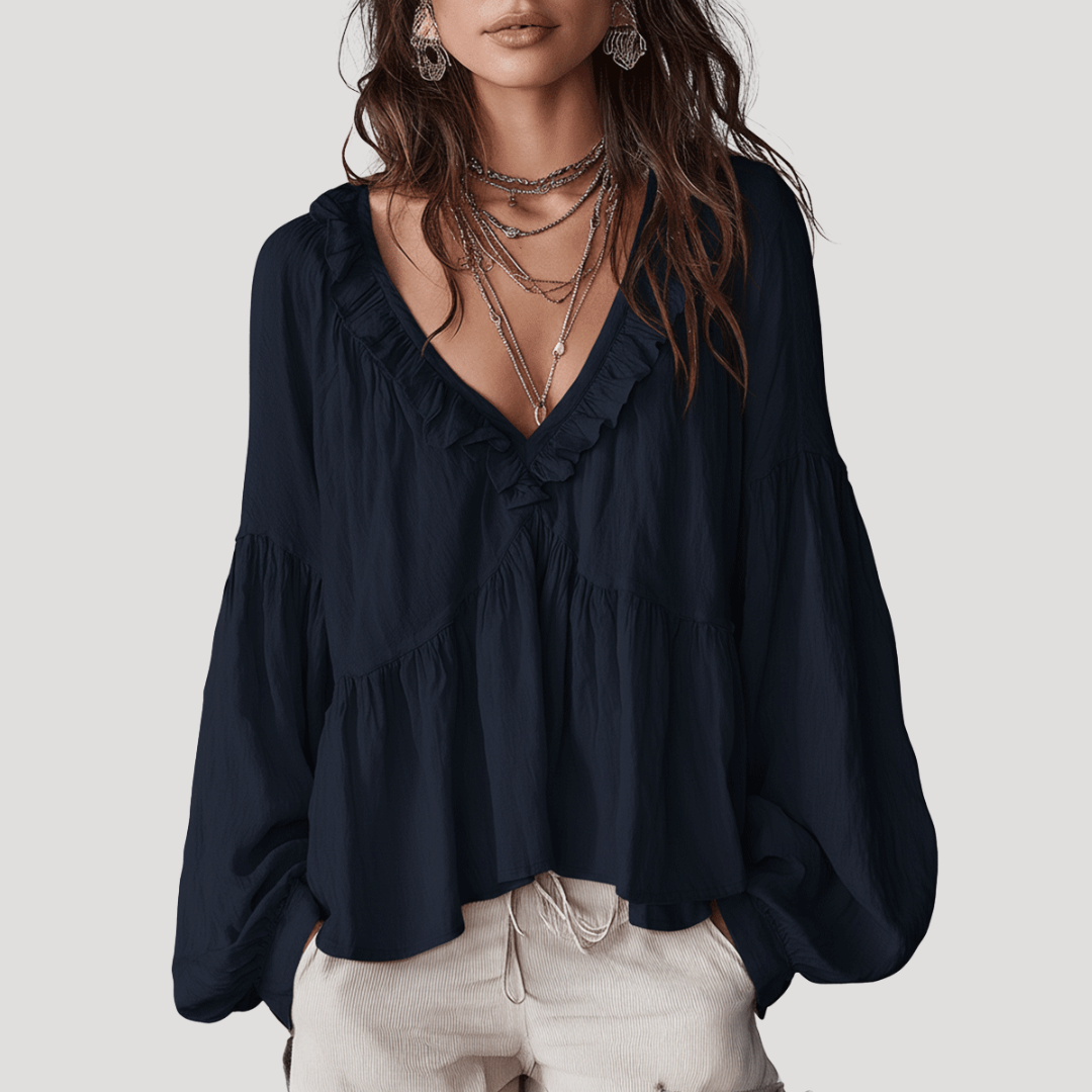 Penelope | Blusa Donna Col V a Volant Maniche Lunghe