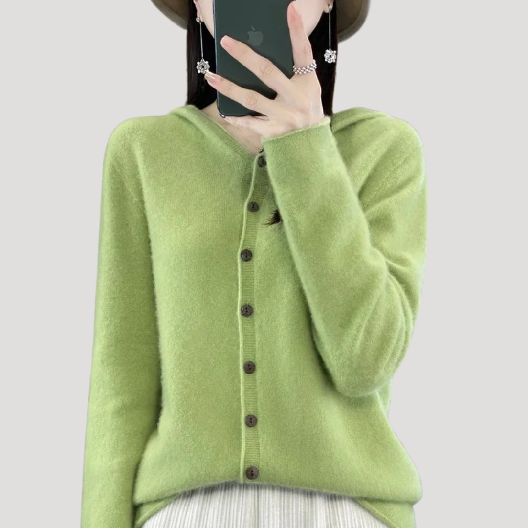 Fiona | Cardigan Donna in Maglia con Cappuccio e Bottoni