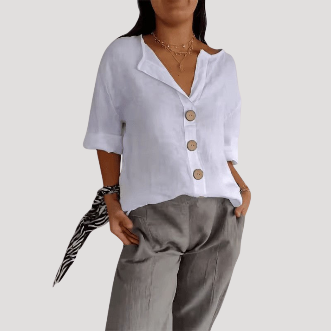 Selena | Blusa Donna Buttonata in Lino Casual